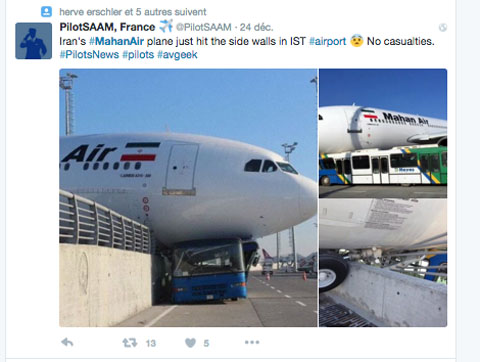 Air-Journal-Mahan Air Istanbul incident Twitter