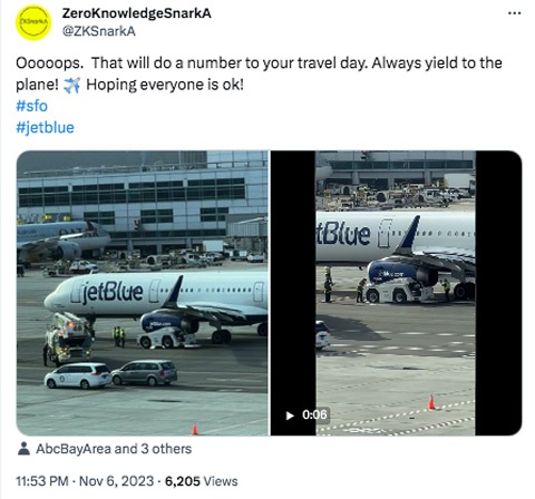 Un A321 de JetBlue endommagé lors d'une collision avec un remorqueur à San Francisco 9 Air Journal