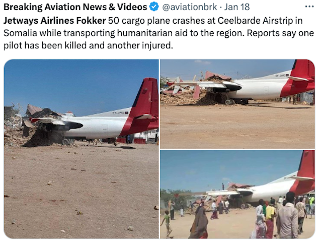 Un Fokker 50 de Jetways Airlines s'écrase à l'atterrissage en Somalie : un pilote décédé 54 Air Journal