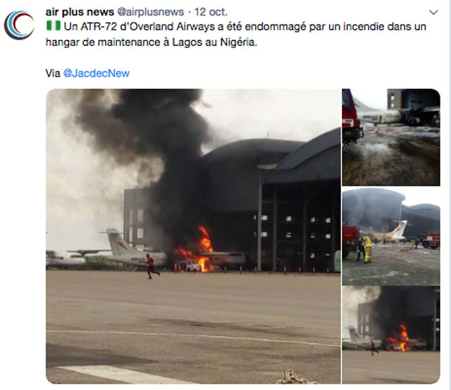 Un ATR d’Overland Airways prend feu à l'aéroport de Lagos (vidéo) 1 Air Journal