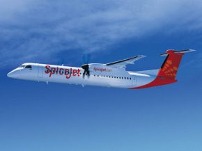 La compagnie indienne à bas prix SpiceJet a pris livraison du premier Bombardier Q400 au monde avec la nouvelle cabine haute dens