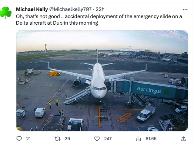 Un PNC déploie accidentellement un toboggan d'urgence peu après son atterrissage à Dublin 1 Air Journal
