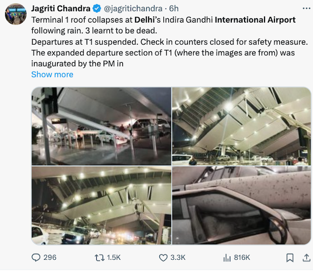 L'effondrement du toit de l'aéroport de Delhi fait un mort après de fortes pluies 42 Air Journal