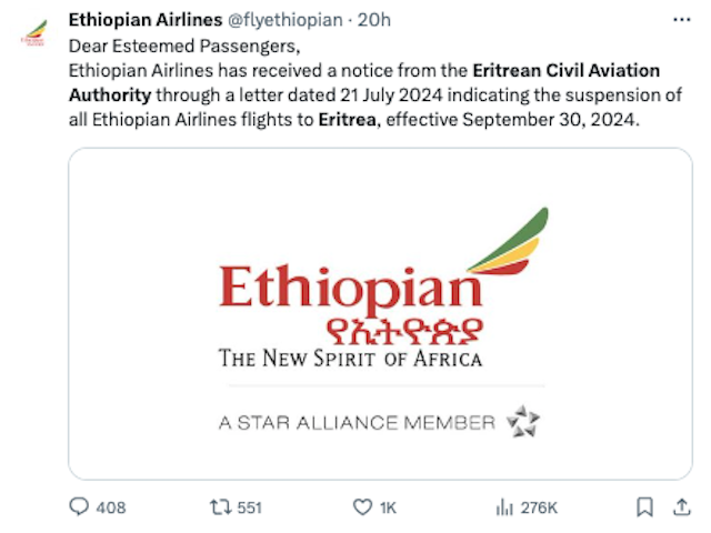 Ethiopian Airlines annonce que l’Érythrée lui a demandé de suspendre les vols vers son pays 33 Air Journal