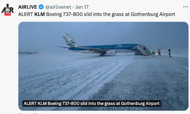 Intempéries : un Boeing 737-800 de KLM glisse dans l'herbe à l'aéroport de Göteborg 74 Air Journal