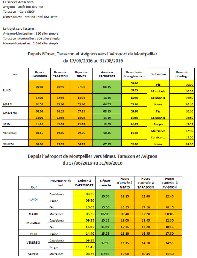 Air-journal-horaire bus Montpellier AIr Arabia