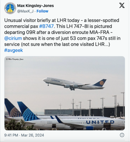 Insolite : un Boeing 747 passager a atterri à Heathrow, une première depuis 8 mois 1 Air Journal