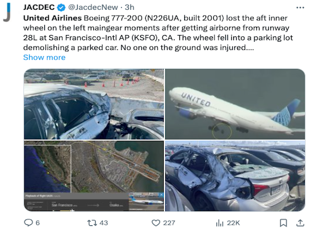 Un 777 d'United Airlines perd une roue après le décollage de San Francisco et atterrit à LAX 30 Air Journal