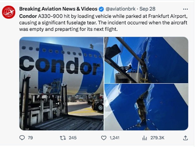 Un Airbus A330neo de Condor heurté par un véhicule terrestre à l'aéroport de Francfort 1 Air Journal