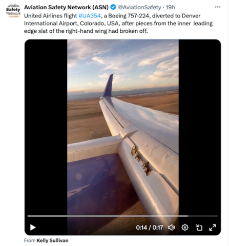 Un 757 d’United Airlines dérouté suite à la découverte d’une aile abîmée 1 Air Journal