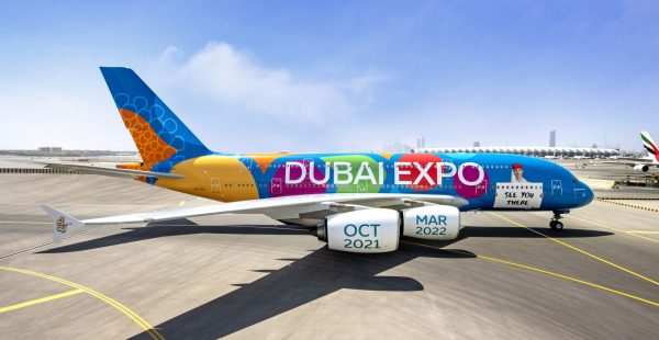 
Emirates, compagnie aérienne officielle de l Expo 2020 de Dubaï, dévoile un Airbus A380 dans une livrée dédiée à l’évé
