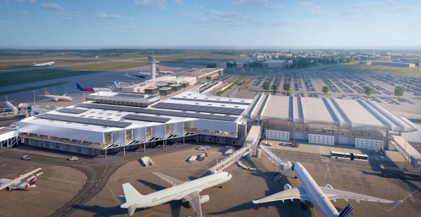 Bordeaux Aéroport engage la construction d’un bâtiment central reliant les halls A et B. Ce chantier constitue la pièce maît