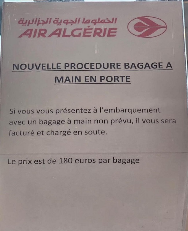 Un seul bagage cabine gratuit et un seul : Air Algérie renforce les contrôles à l'embarquement 1 Air Journal