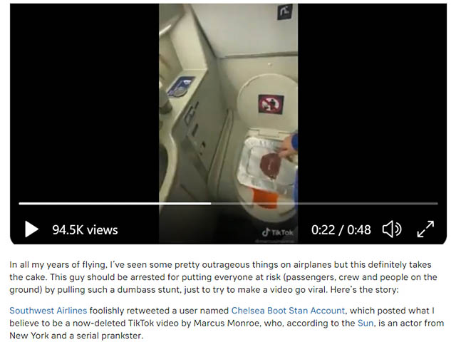 Imbécile : un steak cuit dans les toilettes de l’avion 1 Air Journal