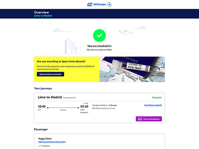 Passeport sanitaire : Air Europa teste la solution Amadeus 31 Air Journal