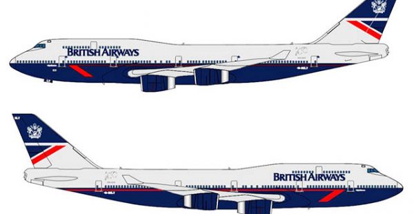 Après un 747 BOAC et un A319 BEA, la compagnie aérienne British Airways a choisi la livrée Landor utilisée entre 1984 et 1997 