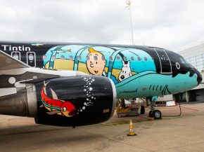 
La compagnie aérienne Brussels Airlines et Moulinsart ont resigné pour cinq ans, l’Airbus A320   Rackham » échap