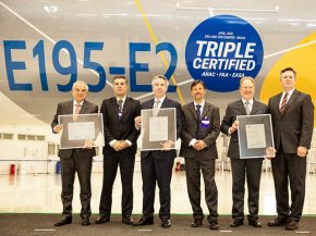 Les régulateurs du Brésil, des Etats-Unis et d’Europe ont livré la certification de type à l’Embraer E195-E2, deuxième mo