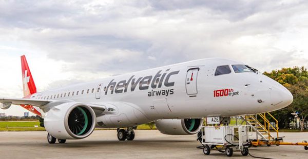 Un Embraer E190-E2 de la compagnie aérienne Helvetic Airways, le 1600eme E-Jet livré par le constructeur brésilien, a franchi 7