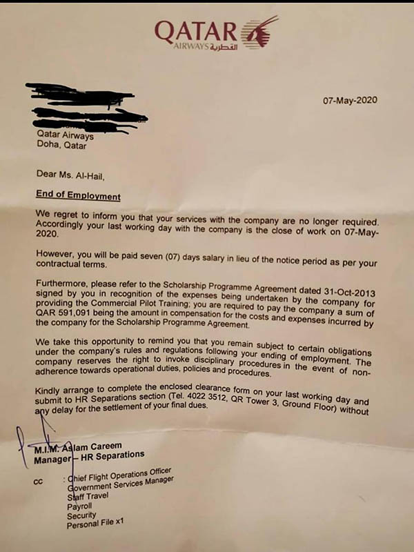 Qatar Airways réclame les frais de formation à une pilote virée 1 Air Journal