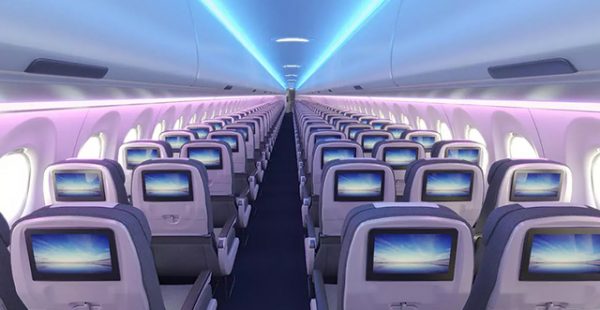 
Airbus va proposer son concept de cabine Airspace dans les monocouloirs de la famille A220, avec en particulier des bacs plus gra