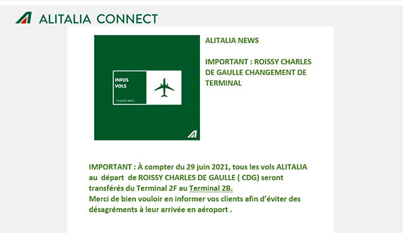 Alitalia déménage à Roissy 1 Air Journal