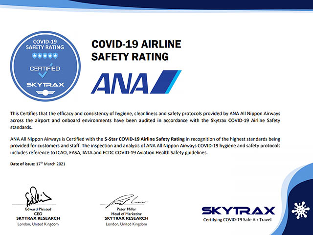 Skytrax: ANA classée cinq étoiles au Covid-19 Safety Rating 74 Air Journal