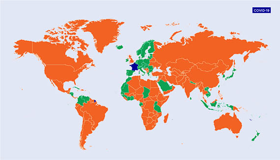 Carte Covid française : toujours plus de pays en vert 54 Air Journal