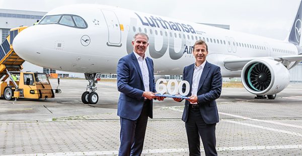 
La compagnie aérienne Lufthansa a pris possession de son 600ème avion européen, plus que tout autre client d’Airbus dans le 