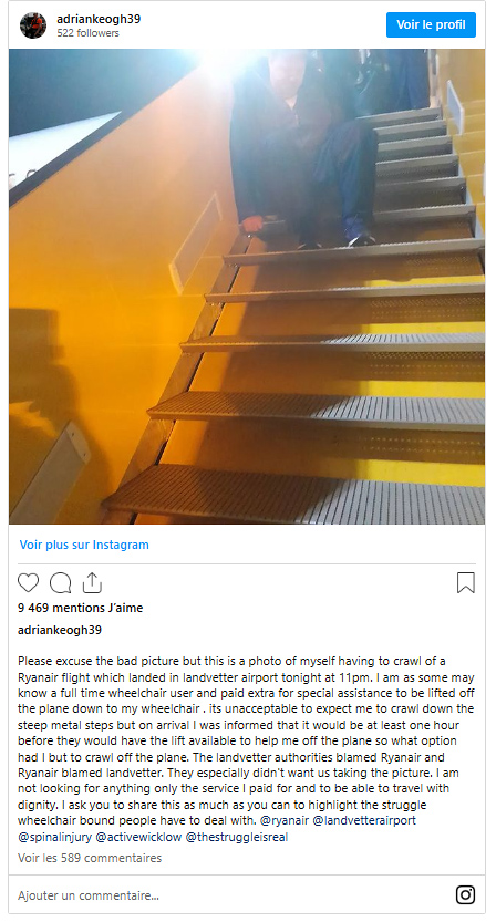 Affligeant : il descend de l’avion de Ryanair sur les fesses, faute d'équipement pour son fauteuil roulant 2 Air Journal